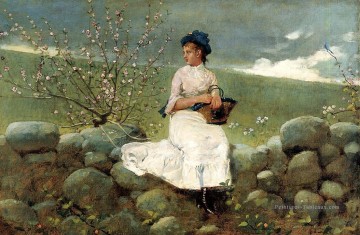  Fleurs Art - Fleurs de pêcher réalisme peintre Winslow Homer